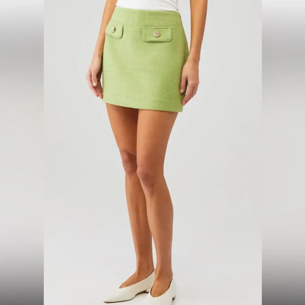 ÊTRE AIMÉ Women's Brigette Tweed Mini Skirt in Green Size Small